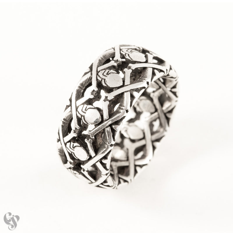 Sterling Silver Repeated Hearts and Crossbones Ring