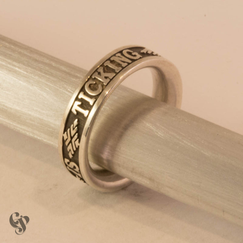 Sterling Silver Spike Milligan Ring with Black Enamel Background