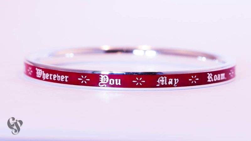 Sterling Silver Tom Waits Bangle with Red Enamel Background