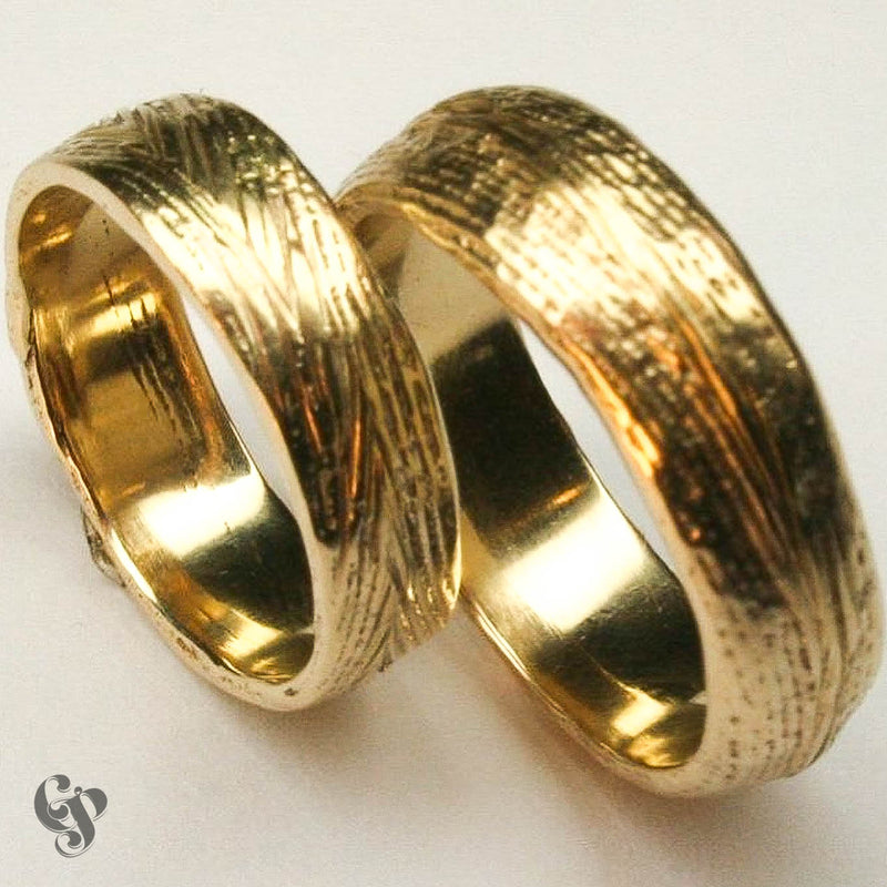 Recycled Yellow Gold Cuttlefish Cast Wedding Ring Pair