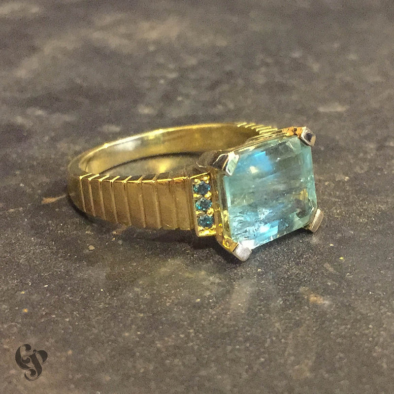 Recycled Yellow Gold Emerald and Green Diamond Ring