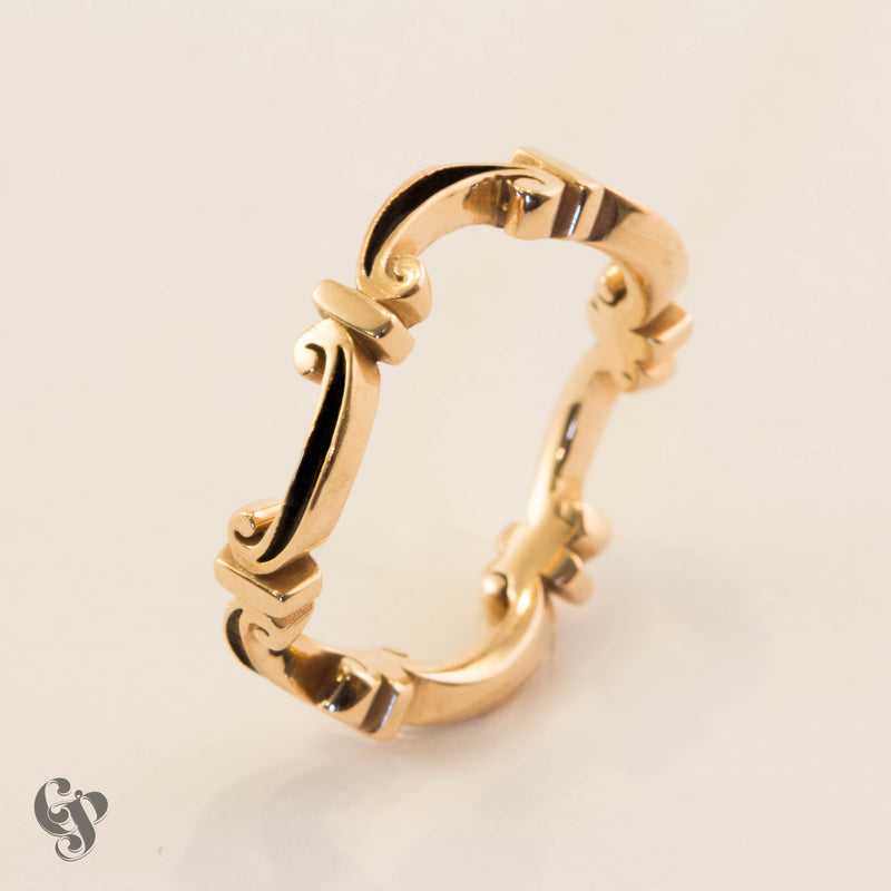 Rose Gold Medieval Enamel Scroll Ring
