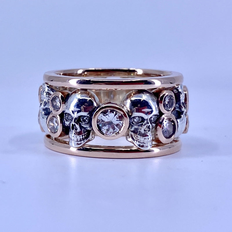 Skull Ring in Rose Gold and Silver with Diamonds