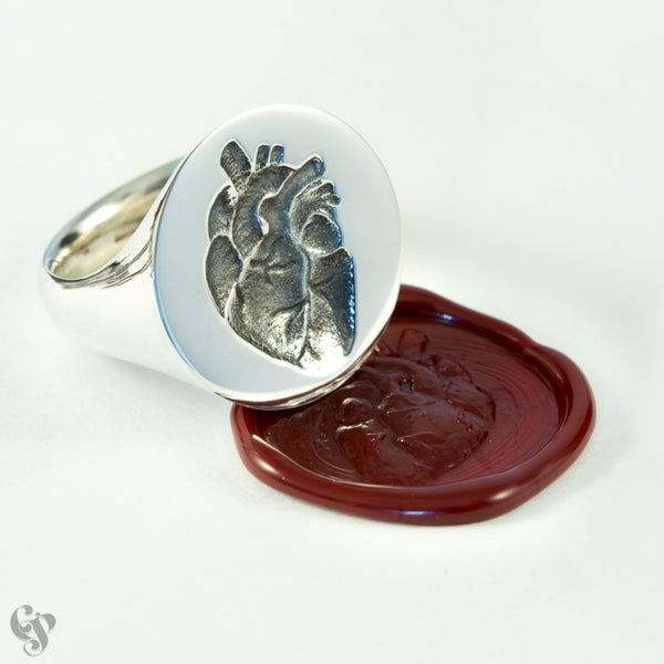 Sterling Silver Anatomical  Big Heart Wax Seal  Ring