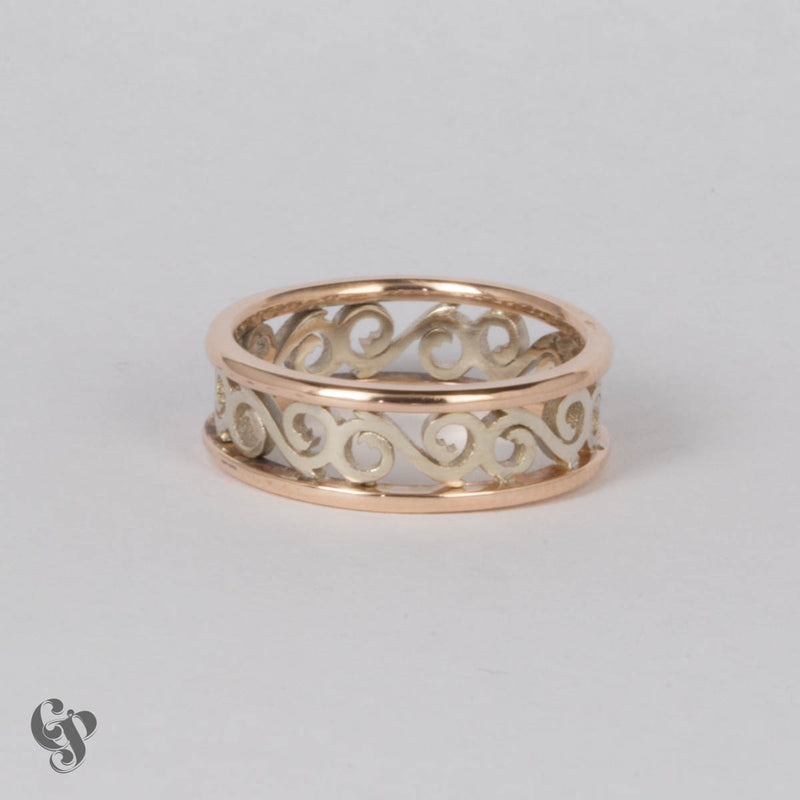 Rose and White Gold Antique Scroll Wedding Ring