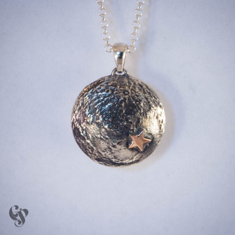 Sterling Silver Topographical Moon Map Pendant with Stars
