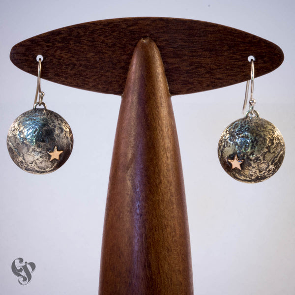 Sterling Silver Topographical Moon Map Earrings with Stars