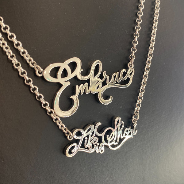 Double Sterling Silver "Embrace" and "Life is Short" Necklaces