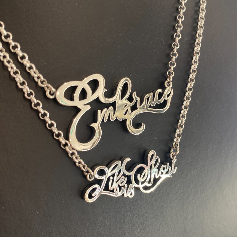Double Sterling Silver "Embrace" and "Life is Short" Necklaces