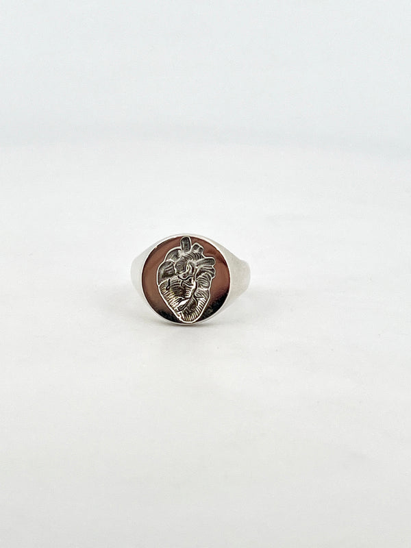 Small Sterling Silver Anatomical Heart Wax Seal Ring